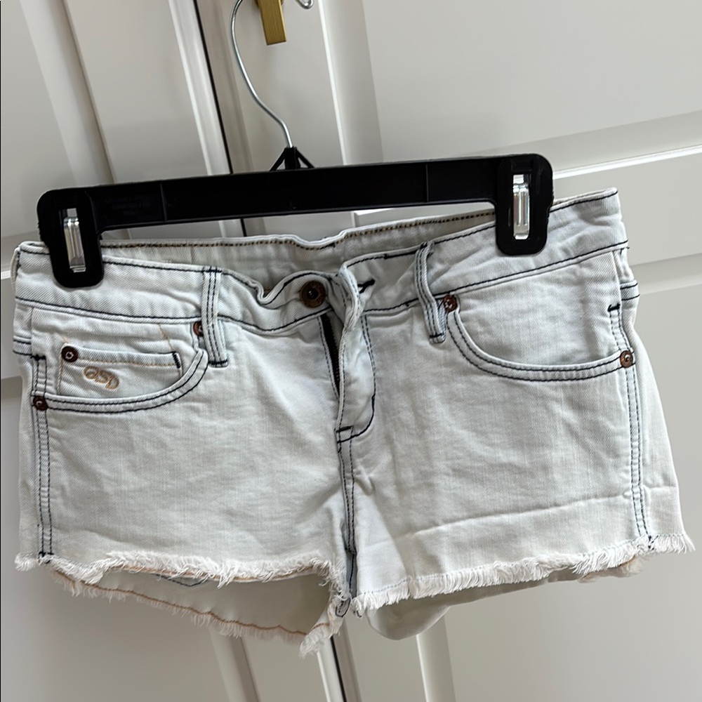 Quiksilver White Jean Shorts Distressed Cuffed Hem